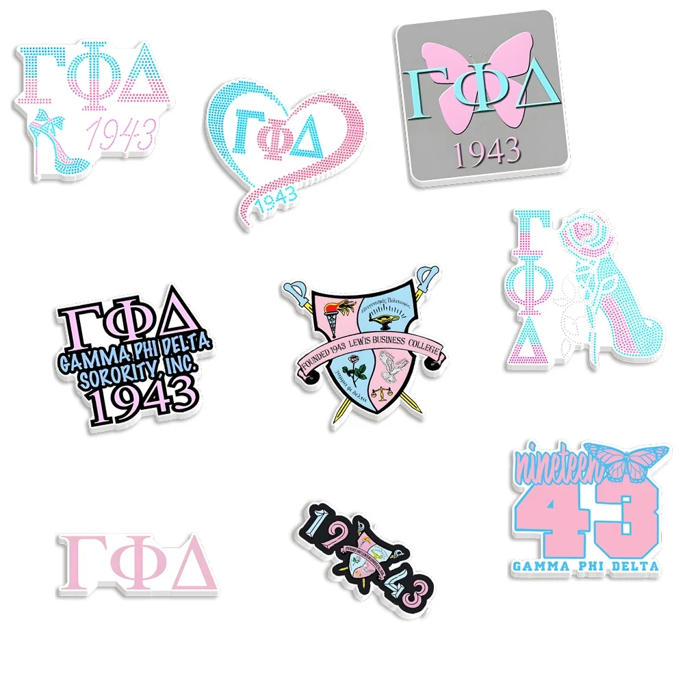 Pink Blue Sorority Gamma Phi Delta 10pcs/Lot Resin Planar Clear Acrylic Glitter Acrylic For DIY Gift Acrylic Charm Planars