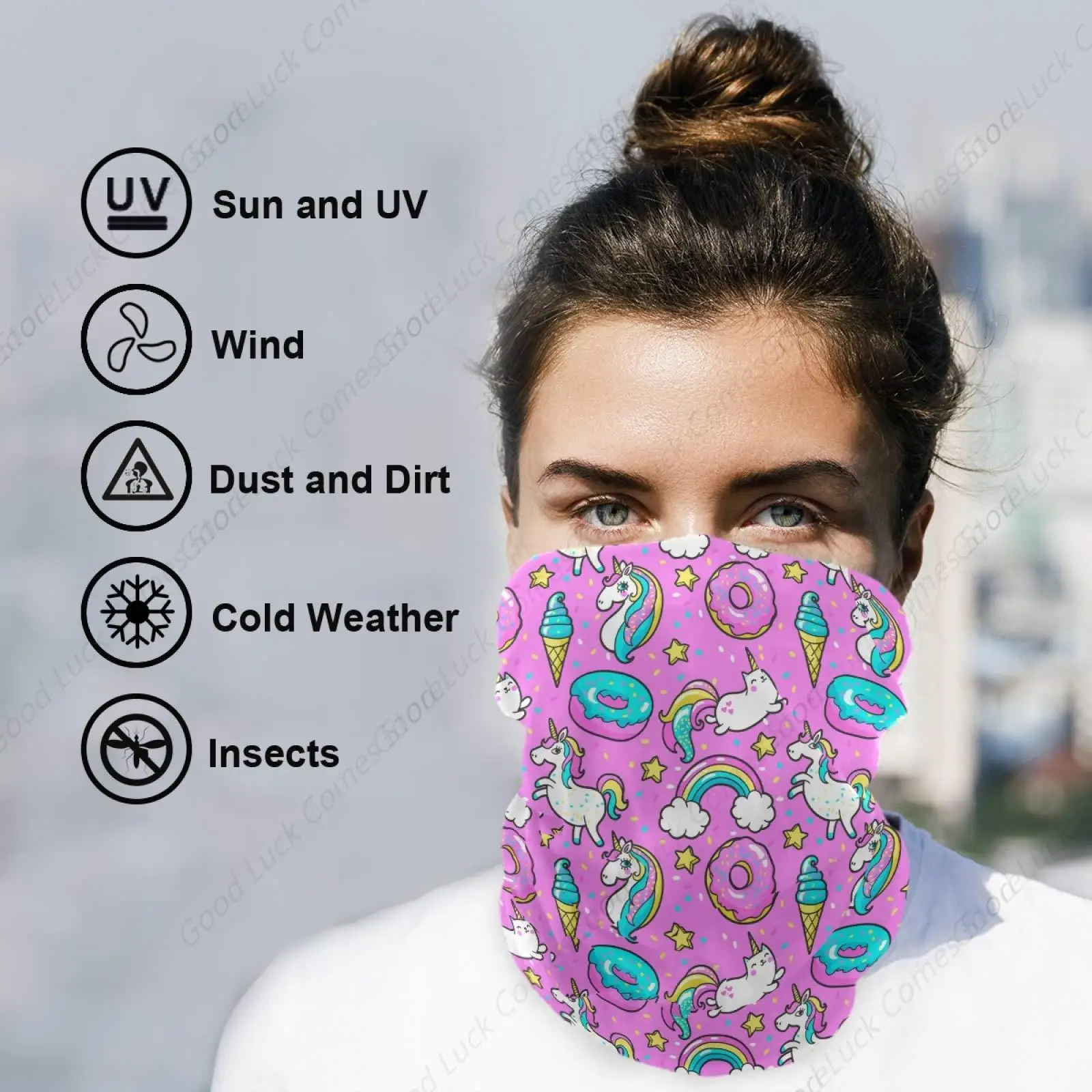 Protective Veil Scarves Unicorn Cat Blue Donut Women Men Scarf Sunscreen Dust Wind UV Sun Hair Wrapping Wristband Headwear view 3