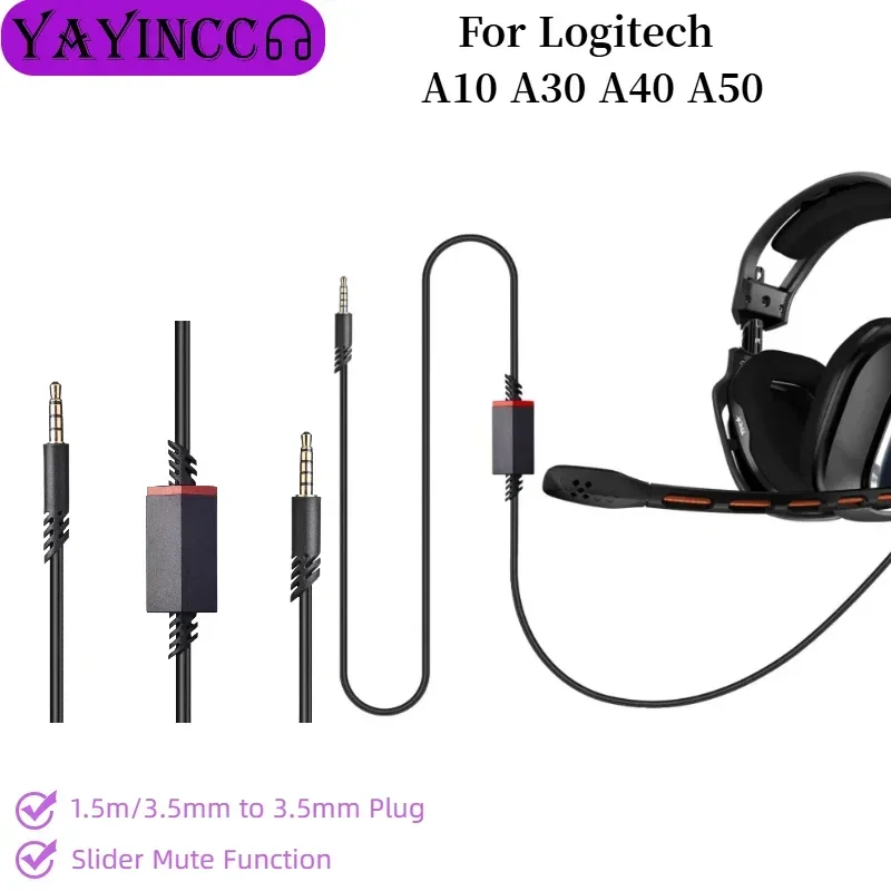 

Plug and Play audio cable For Logitech A10 A30 A40 A50 Gaming Headset Leather Cable Slider Mute Function 3.5mm to 3.5mm plug