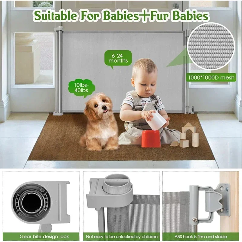 Grainbuds New Portable Folding Baby Safety Gates Pet Barrier Mesh Fences Aluminum Easy To Install Playpen Guardrail Knob Design