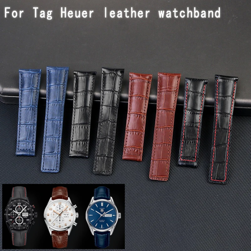 For tag heuer watchband wristwatches band accessorie Genuine leather bracelet Crocodile grain leather watch strap 19mm 20mm 22mm