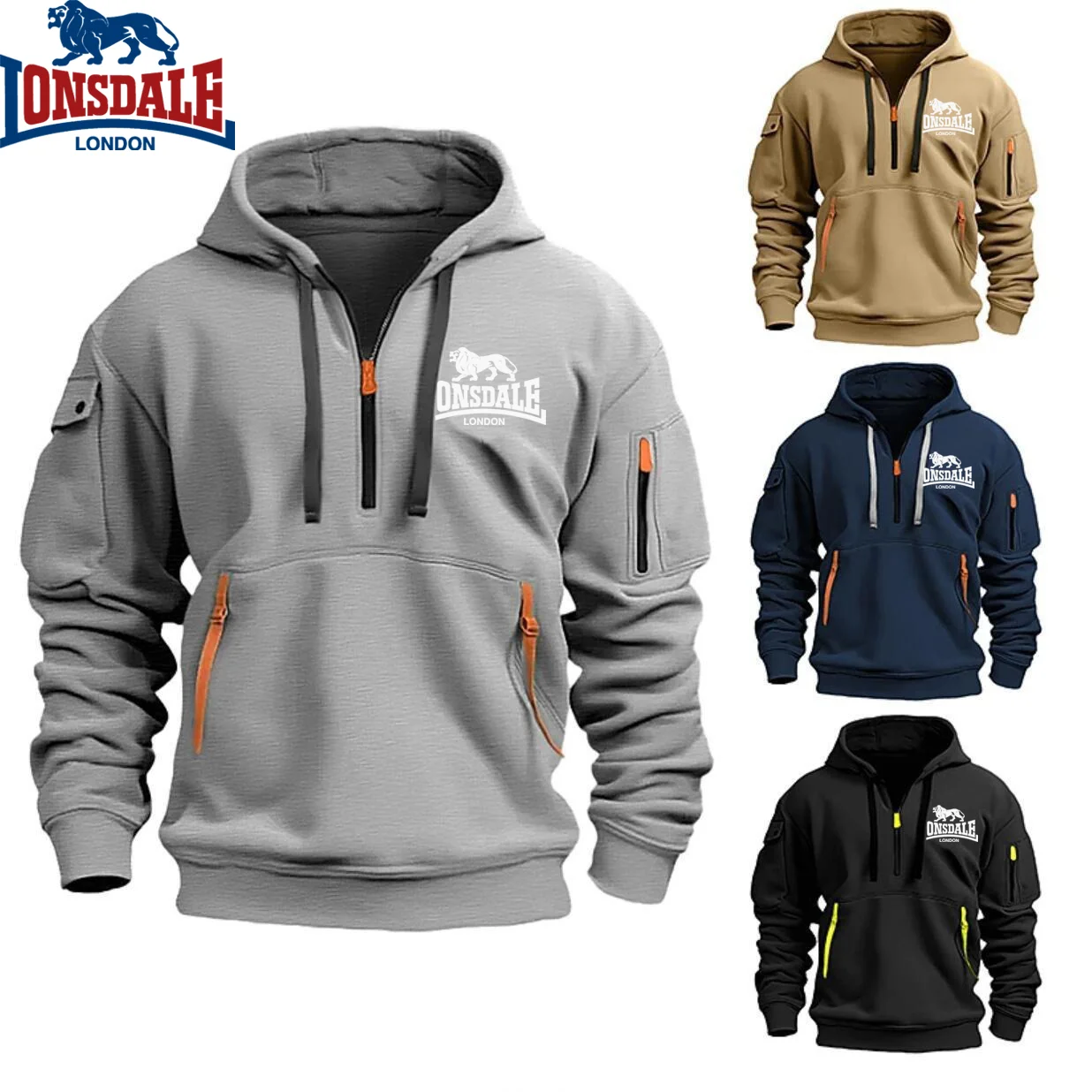 Lonsdale Herbst/Winter neuer funktioneller Stil Kapuze Herren High Street Multi Pocket Sport Top Coat