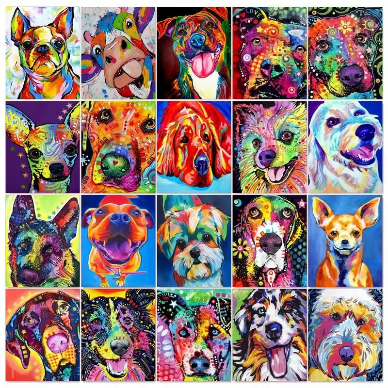 GATYZTORY Frame Colorful Dog Animals Abstract Painting Diy Digital Painting By Numbers Modern Wall Art Picture For Home Decor