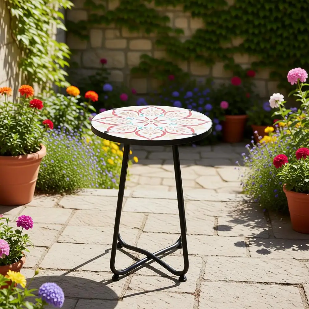 

Столик для патио, кофейный столик для бистро, подставка для растений, круглый стеклянный стол для дома, столик для растений на балкон, цвет хаки, 12 дюймов Lowe