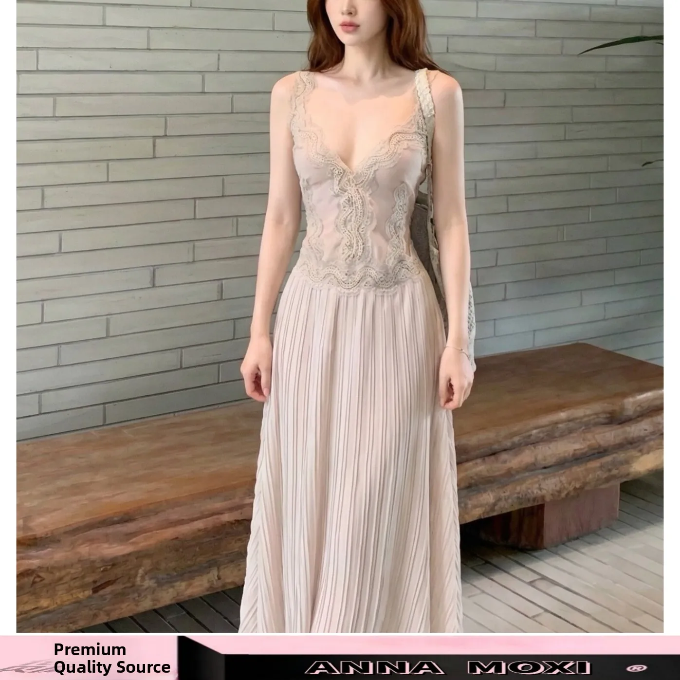 

Elegant Slimming Long Lace Embroidery Belted Strapless Dress Women's Sexy Style A-Line Skirt Polyester Fabric V-Neck Casual Wear
