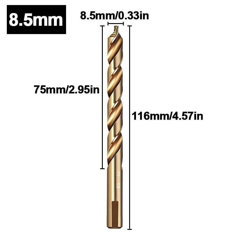 Kobalt-Stufen-Spiralbohrer, M35-Schnellarbeitsstahl-Bohrer mit geradem Schaft (3–13 mm) für Metall, Edelstahl, Eisen