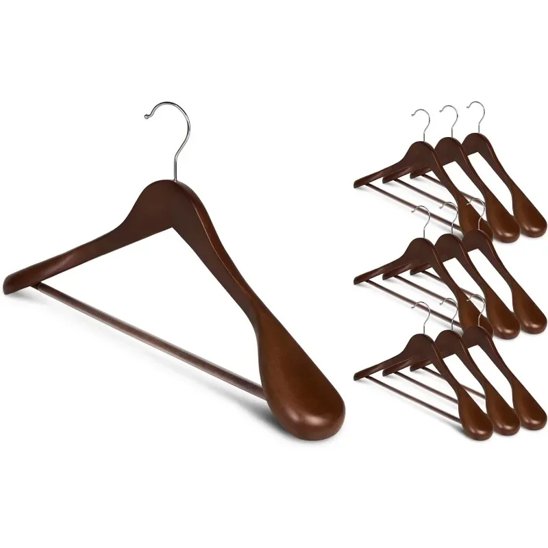 

Extra Wide Shoulder Wooden Hangers, 10 Pack Heavy Duty Suit Hangers for Closet, Natural Wood Hangers for Coats, Jackets, Pants