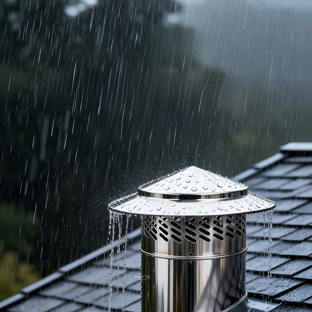 Stainless Steel Chimney Rain Cap Umbrella Design for Roof Ventilation Protection Against Rain Snow Leaves 80mm to 200mm