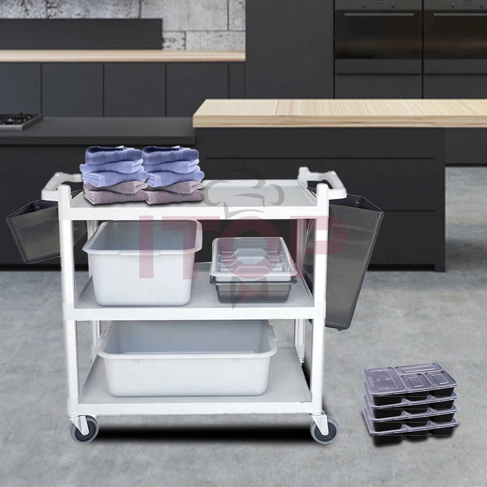 Multifunction Kitchen Storage Rack Trolley Service Cart  Restaurant Hotel Kitchen Plastic Cleaning Trolley Bar Laundry Cart