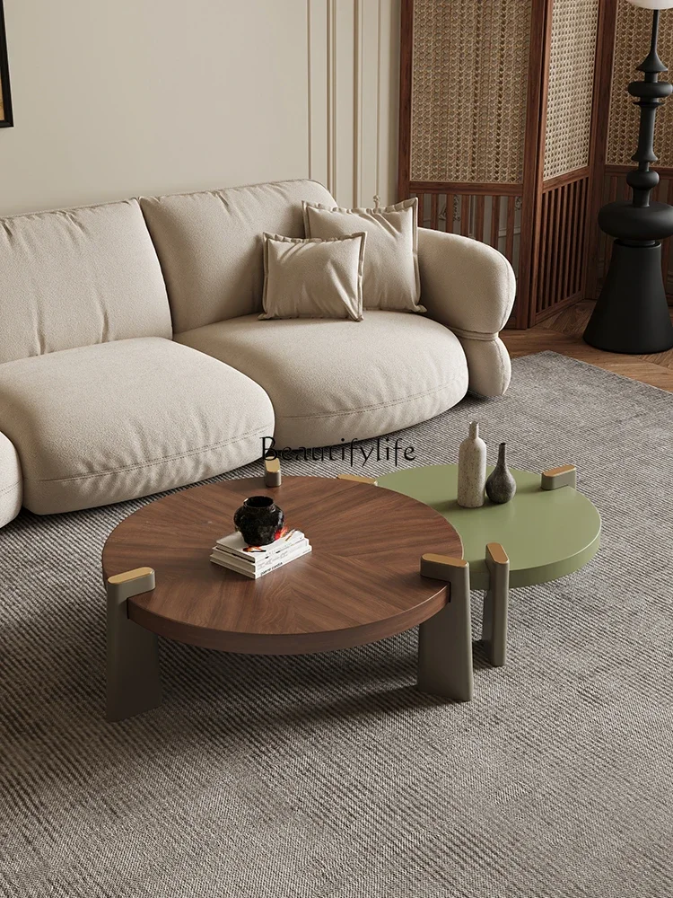 Wabi-sabi coffee table modern creative smoked veneer living room household round tea table combination