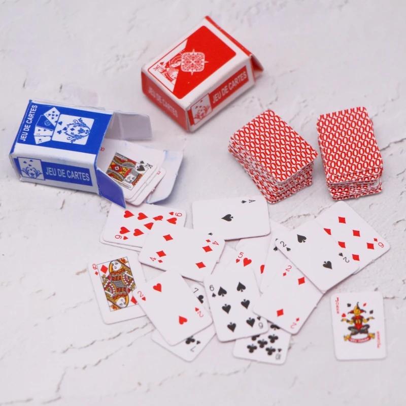 2Set 15X10mm Dollhouse Mini Paper Playing Cards Miniature Simulation Small Game Casino Games Poker Party Home Decoration Model