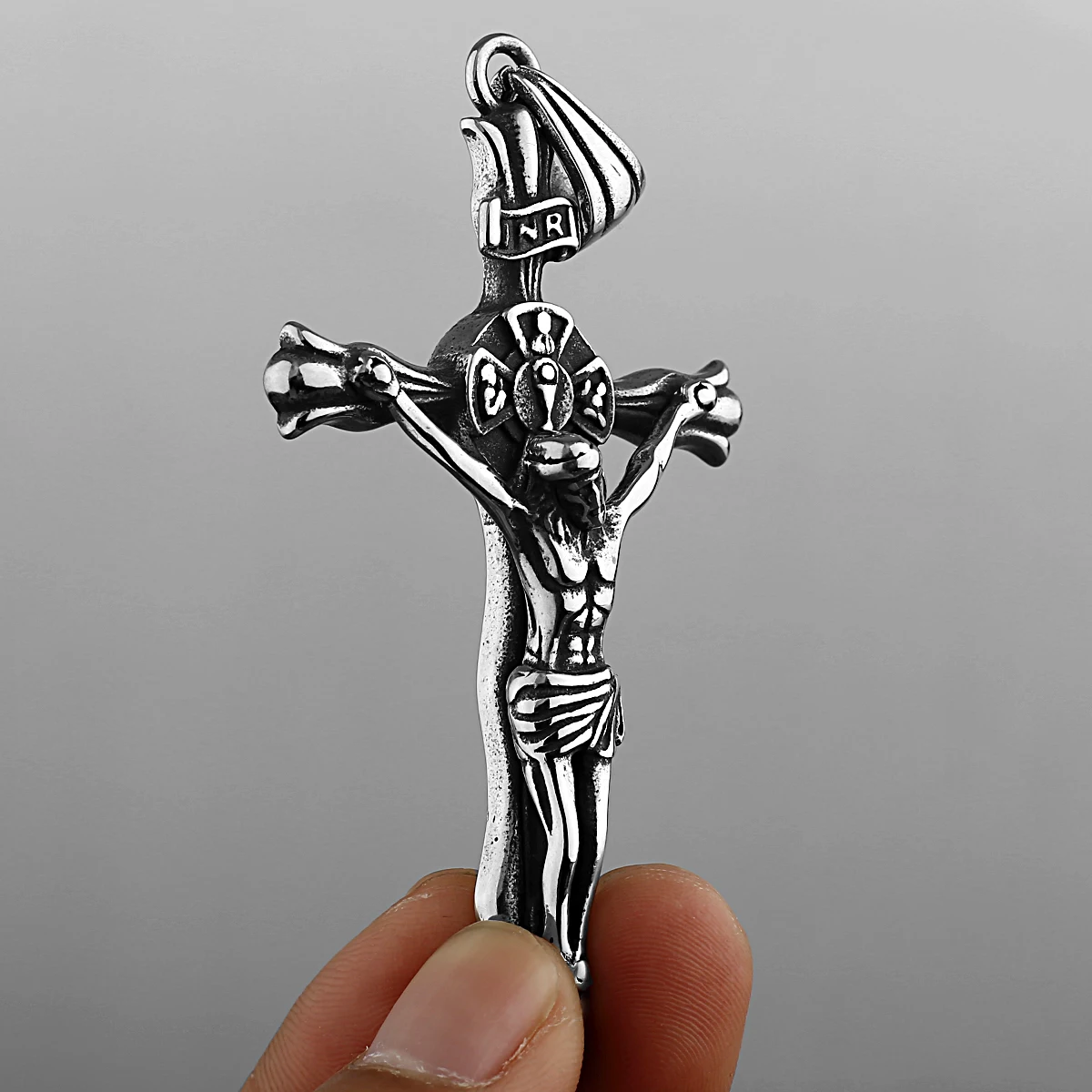 316L Stainless Steel Vintage Jesus Cross Necklace Men's Classic Religious Believer Biker Pendant Jewelry Creative Gift Wholesale