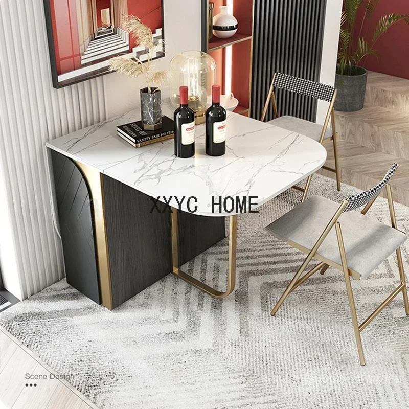 Light Luxury Folding Dining Table And Chair Set Small Apartment Furniture Post-Modern Multifunctional Kitchen Rock Board Table