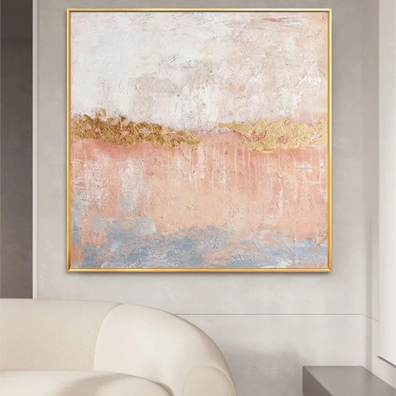 

Картина ручной работы, вход из розовой золотой фольги, Минималистичная абстракция, стена для гостиной