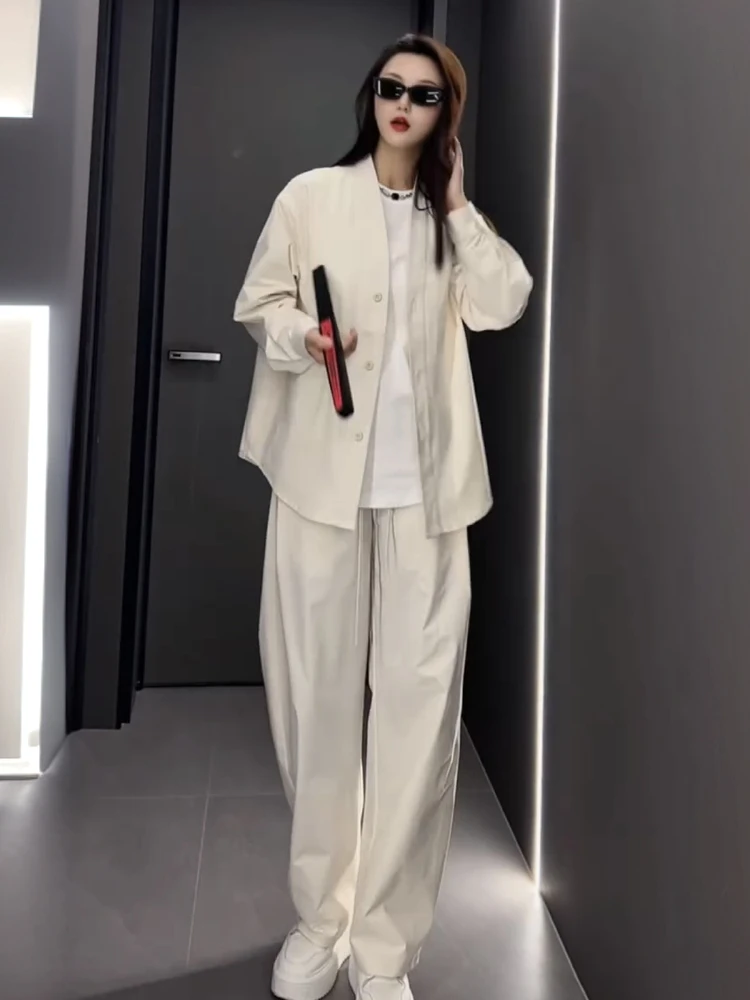 

Spring Summer Thin mat Color High-End Faion Casual Set Men's Women's irt Jaet Long Pants Two-Piece Set