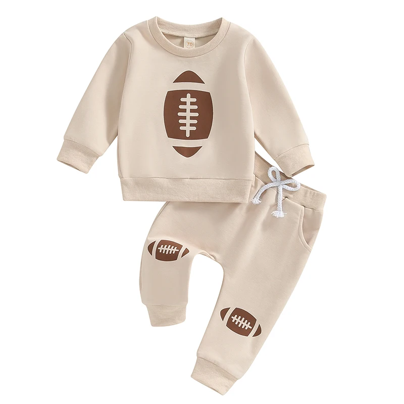 

Toddler Pants Set Football Print Long Sleeve Round Neck Sweatshirt Drawstring Pockets Long Pants Outfits