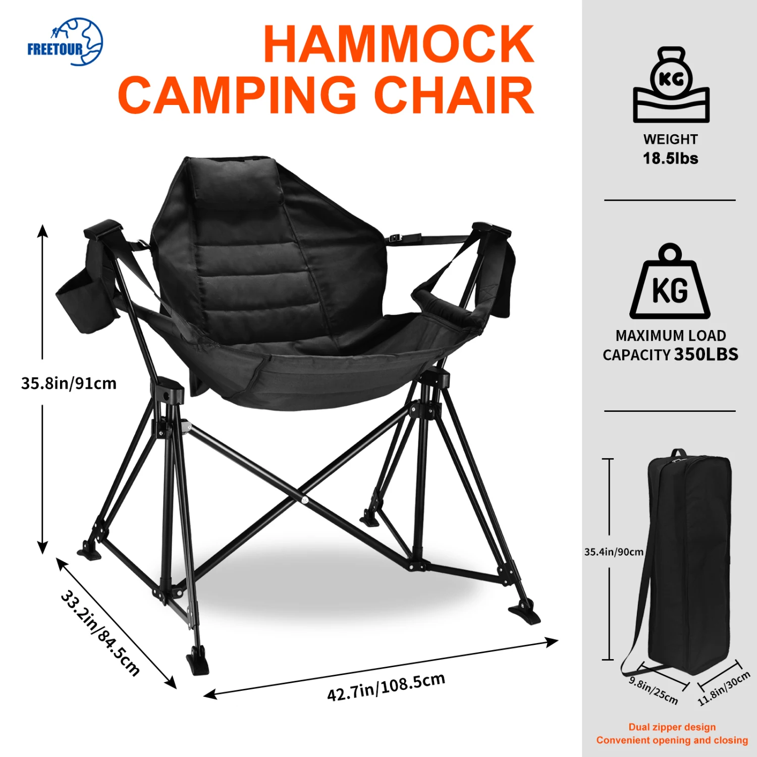 Hangmat Campingstoel Opvouwbaar 350 lbs Opvouwbare draagbare schommelstoelen voor volwassenen Buiten Schommelkamp met standaard Gazon Tuin H