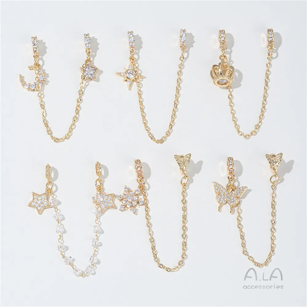 

14K Bag Gold Bracelet Chain Safety Chain Tassel Mang Star Moon Snowflake Pendant Diy Bracelet Drip Accessories