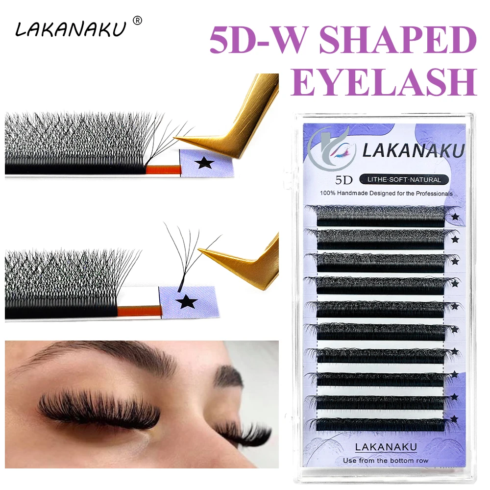 LAKANAKU 5D W Eyelashes Extension Volume Fans 6 Trays Cilios W Shape Lashes Natural Soft Make-up Fans