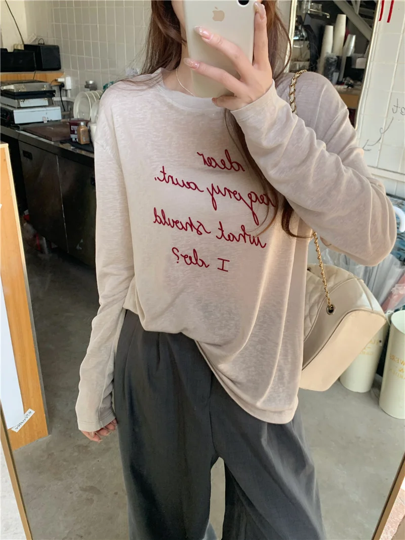 

Long Sleeve T-Shirts Womens Sweet Japanese Style Cotton Tops Relaxed Fit Patchwork Ruffled Hem Slim Lace Trim Autumn Fashion