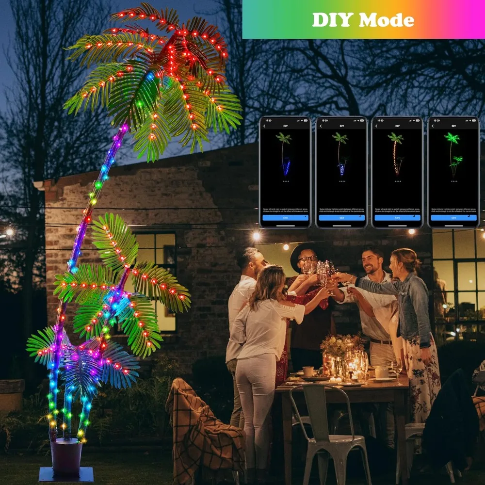 Smart Lighted Palm Tree, Artificial Palm Tree with 242 LED Lights, App and Remote Control, Outdoor Decorations for Pool