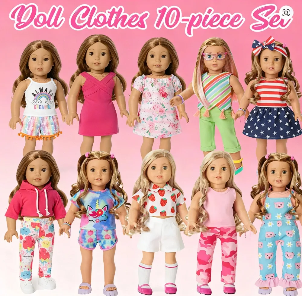 

10Pcs/Set Doll Clothes Pretty Dress Cute Outfit For 43CM Born Baby Doll Clothes,18Inch American Doll Set,Festival Gifts Girl Toy