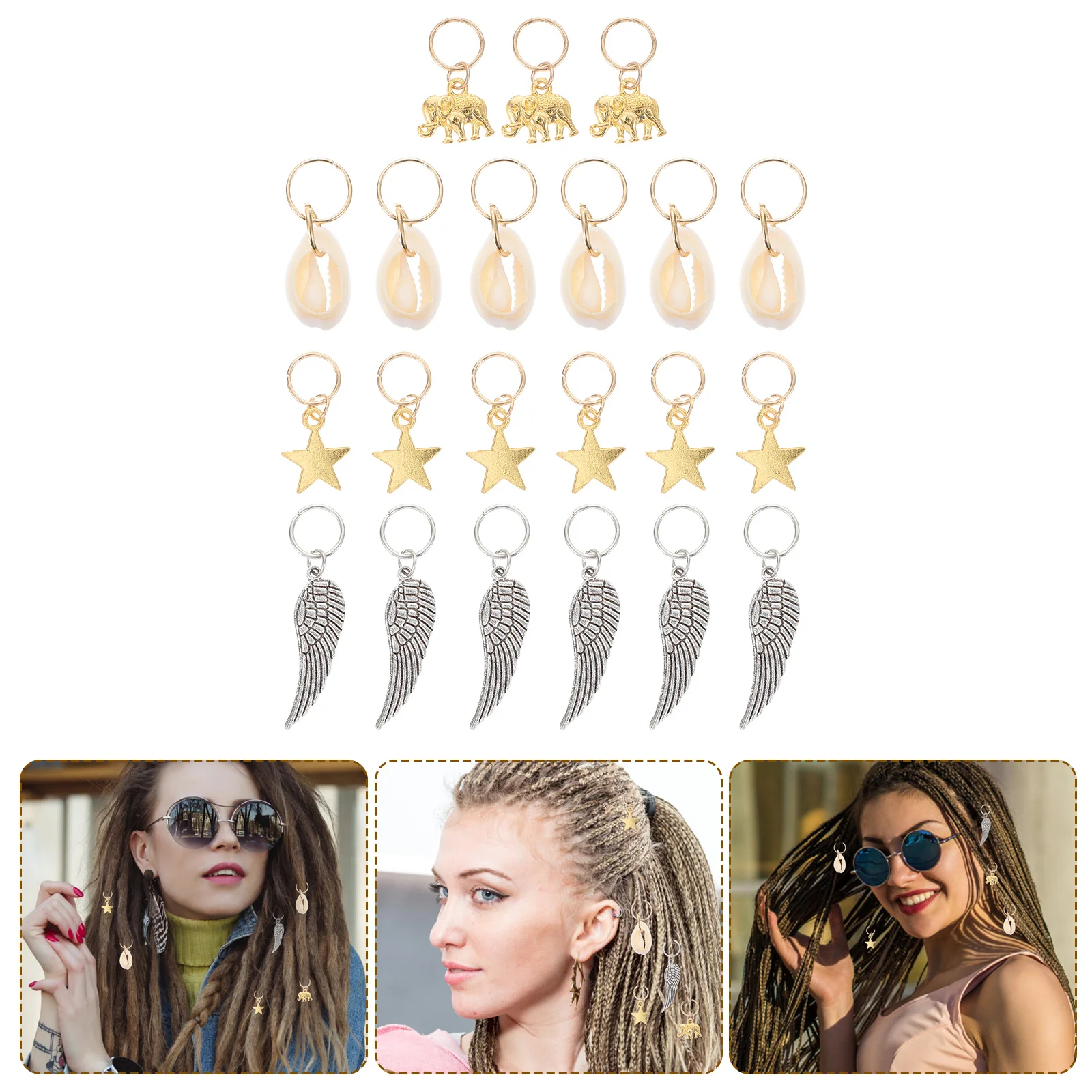 

21 шт., кольца для дредов, ювелирные изделия для косичек, аксессуары для кос из цинкового сплава, многоразовые подвески для волос для женщин, модные бусины для волос «сделай сам»