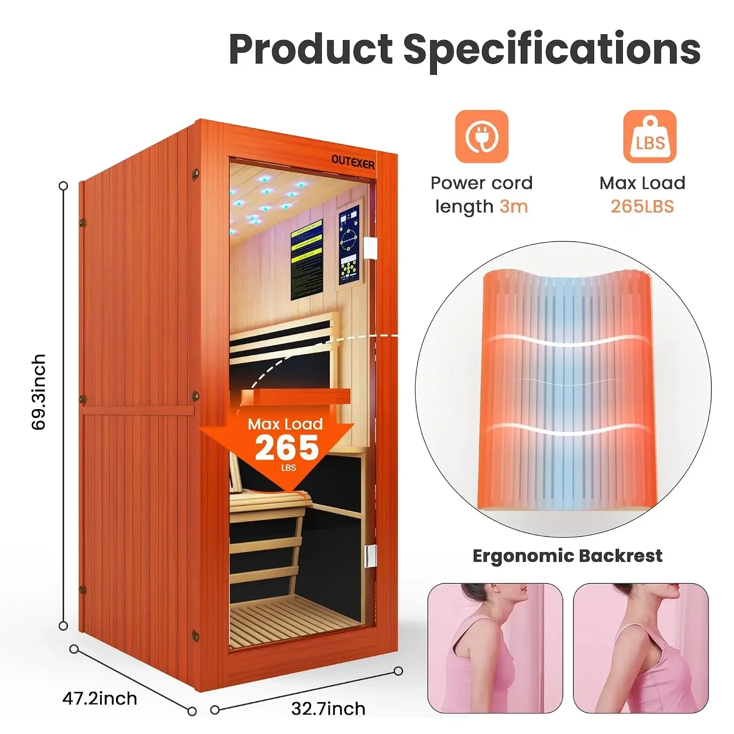 Infrared Wooden Sauna Spa 1495W Cedar Home Wellness, Custom