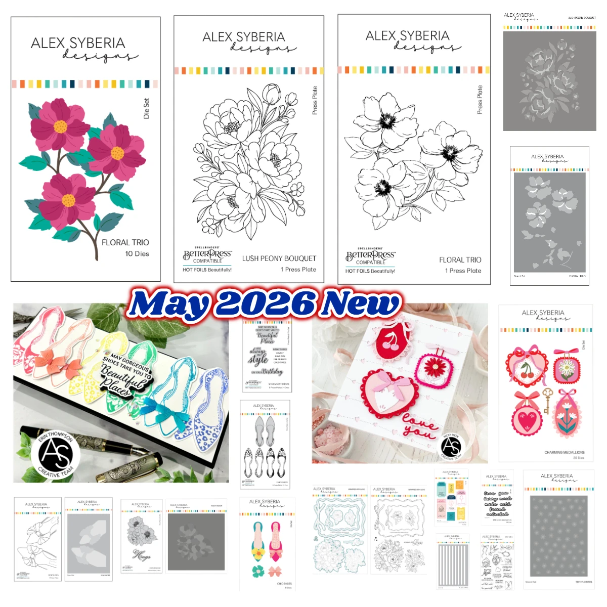 Floral Trio Bouquet Hot Foil Plates and Dies Chic Bow Shoes Metal Cutting Die Stencil DIY Scrapbooking Album Embossed Template