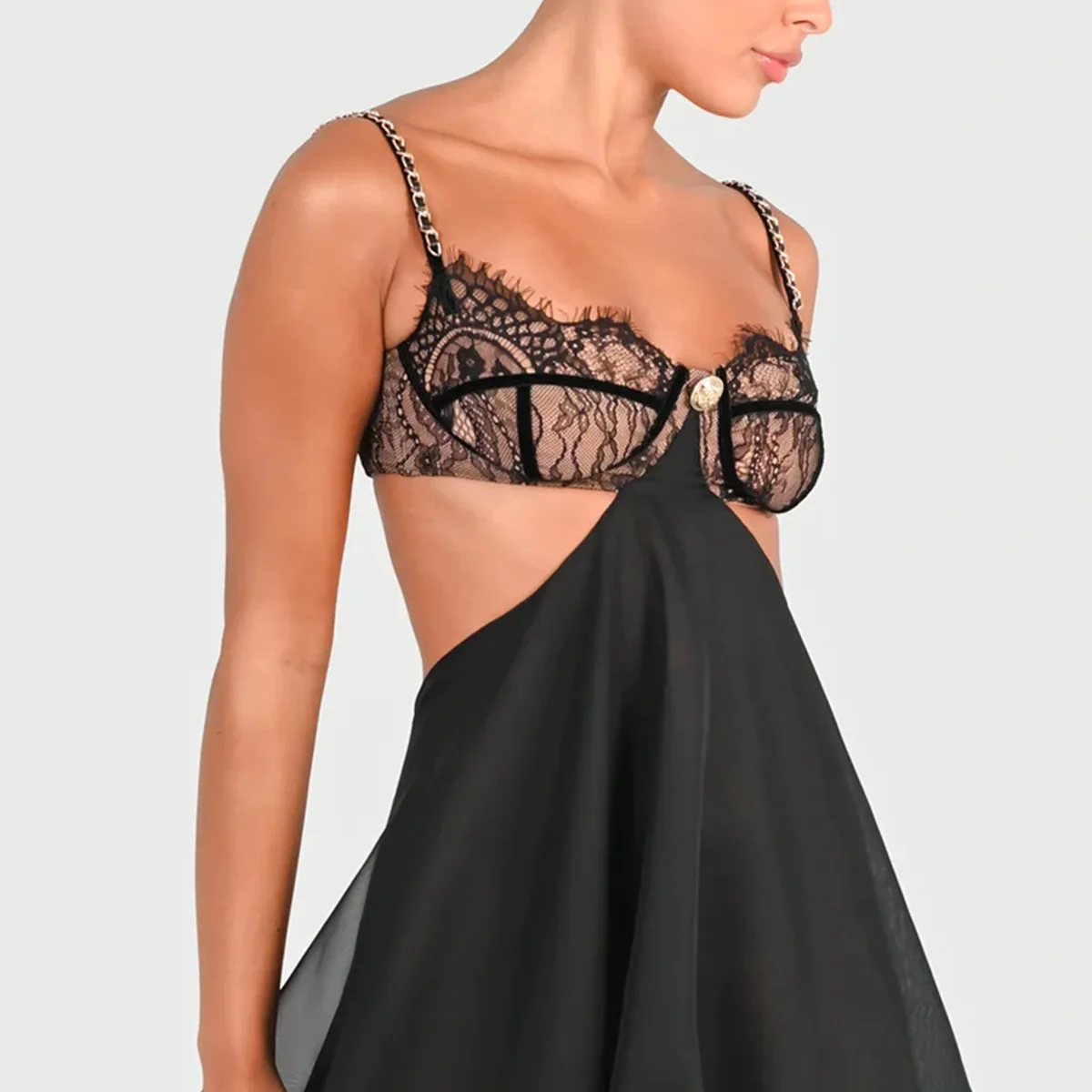 Ellolace فستان مثير للكبار سلسلة الكتف الأشرطة عارية الذراعين مجموعة يتوهم قطع على الجانبين الصدرية Hilitos المرأة توتو الأورجانزا الزي