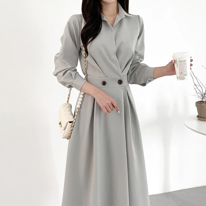 

Tall High-End French Sle Hepburn Dress 2024 Spring New Waist Hugging Slimming Mid-Length Shirts Skirts