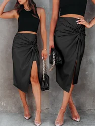 Sexy Twisted Slit Pu Leather Skirt Women's 2025 Asymmetrical Stylish and Elegant High Street Party Date Leather Skirts Dress