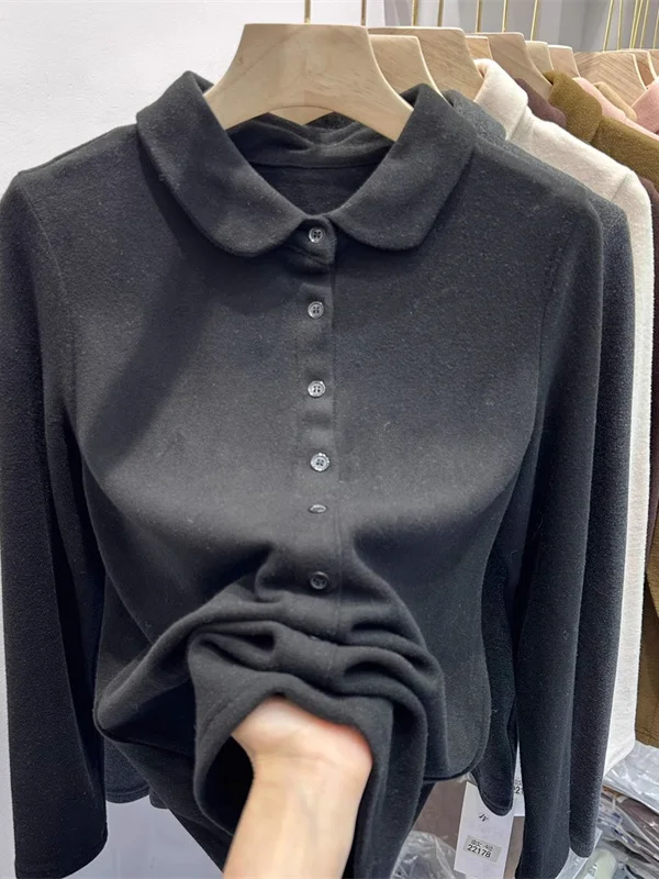 

plus Size Women's Thiened Long Sve Doll Collar Thermal Top Korean Sle Autumn Winter Faionable Versatile Inner Wear B...