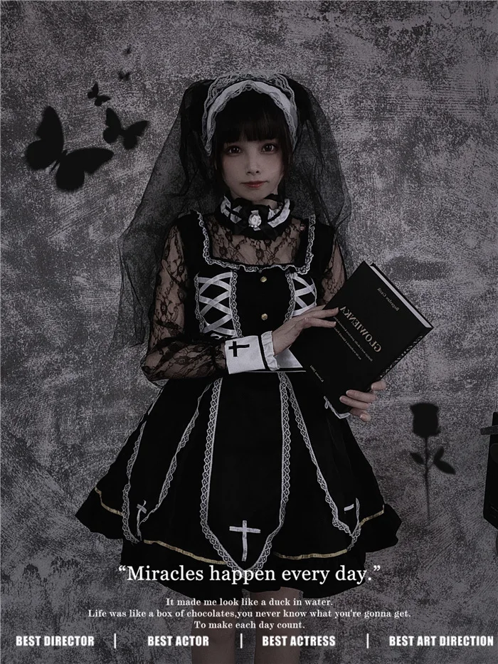 Robe Gothique Noire Lolita pour Fille, Tenue de Tour, Nouvelle Collection