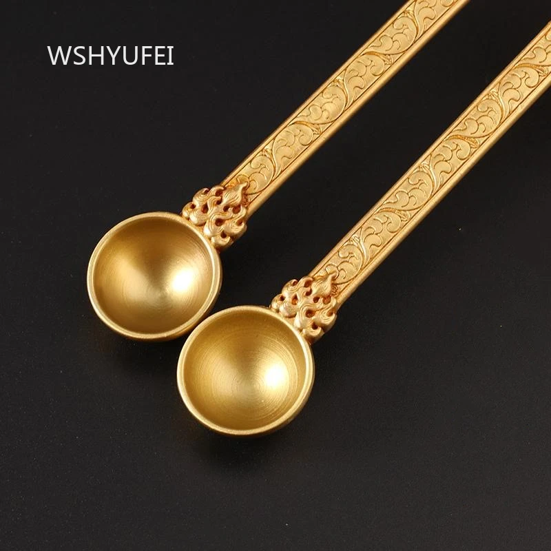 الذهب البوذية ملعقة مطعمة جوهرة سبيكة الحرف اليدوية البوذية التبتية كوزع البخور الدخان ملعقة المنزل هدية جمع ديكور