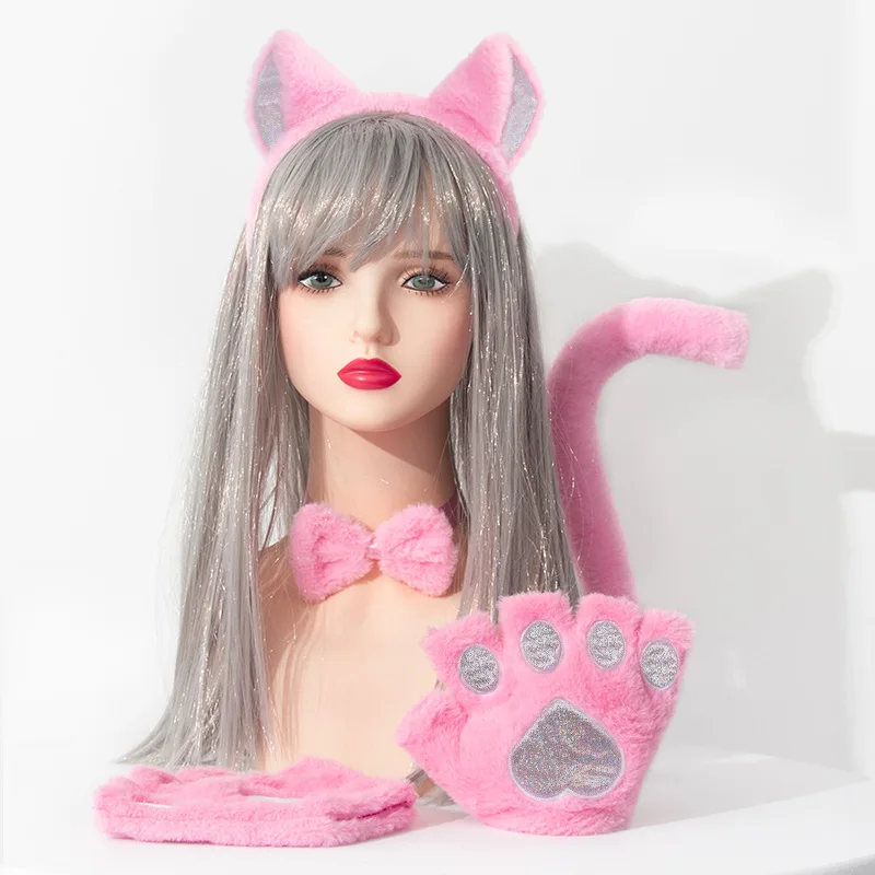 Katze Frau Ohren Stirnband Plüsch Pfote Finger Handschuhe JK Lolita Cosplay Kopfbedeckung Cosplay Haarschmuck Haarspange Halloween Dress Up
