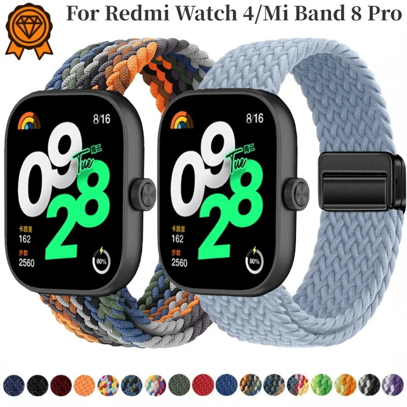 Pulseira de nylon trançada para relógio redmi 45, fivela magnética, pulseira respirável, xiaomi band 9 8 pro, cinto ajustável