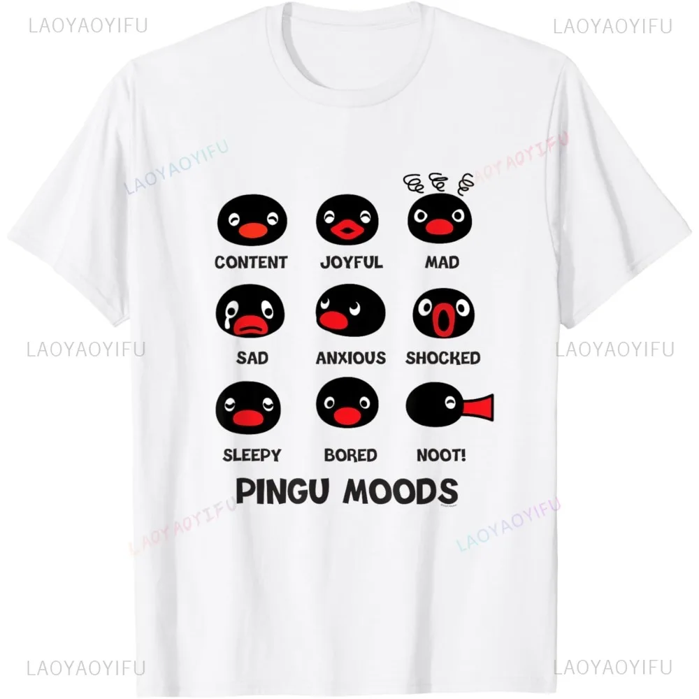 Pingu Moods Funny Internet Meme Graphic Printed T-Shirt Fashion Casual Loose Harajuku Hip Hop Streetwear Summer Women Man Tshirt