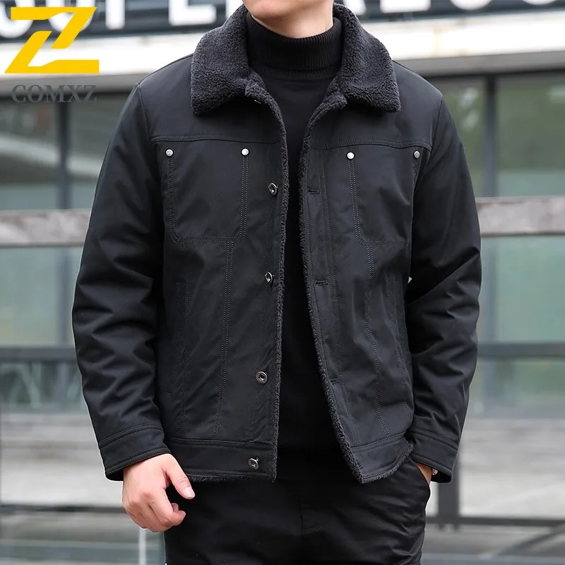 

Men's Jackers Short Thickened Warm Windproof Stand Collar Fleece Jacket Hiking Outdoor Sports Exercise Winter Coat with Pockets