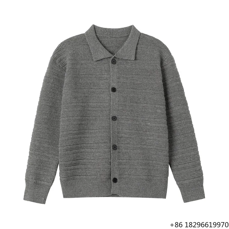 Turn Down Collar Button Knit Cardigan Long Sleeve Breathable Daily Casual Sweater