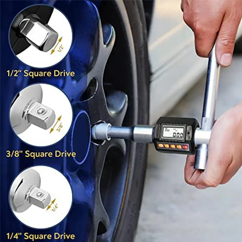 AT87-Digital Torque Wrench Adapter 1/2, 3/8Inch, 1/4Inch-on LED Backlight Memory Function 50H Working Time for Car Repairing