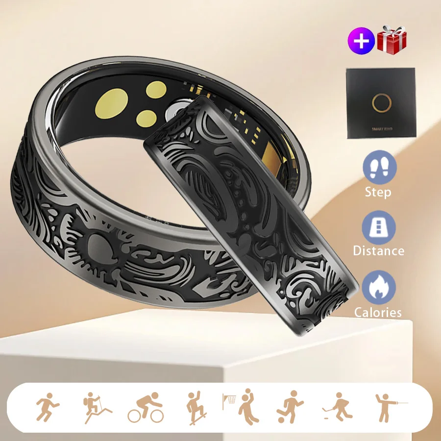 남녀공용 스마트 링, 심박수 및 혈중 산소 모니터링 기능, 다양한 스포츠 모드, 안드로이드 및 iOS 호환