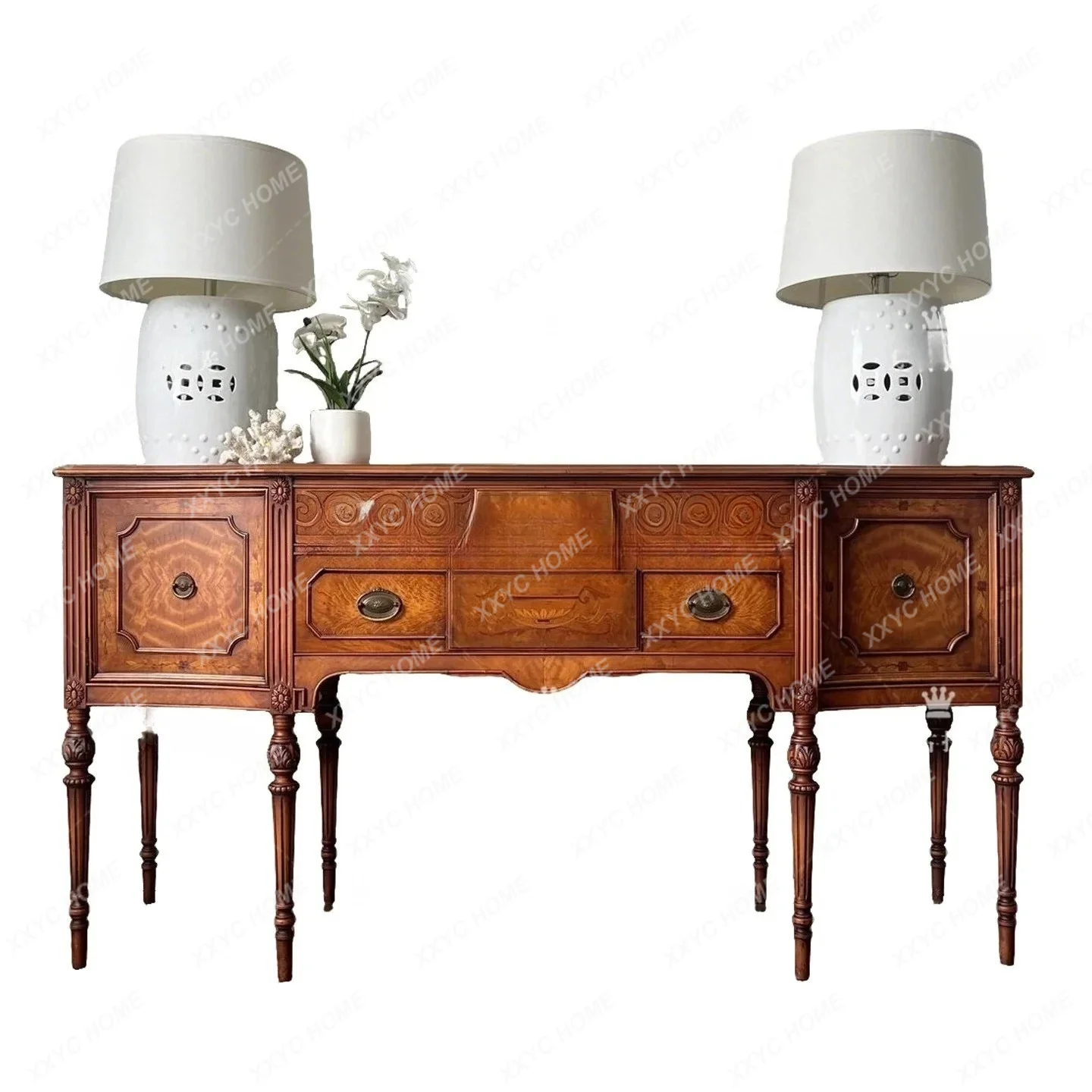

L retro solid wood carving flower porch cabinet living room decorative cabinet foyer locker birch