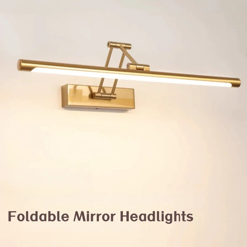 Modern Golden Bathroom Mirror Front Light Cabinet Foldable Telescopic Adjustable Washbasin Shower Closet Strip Led Makeup Light