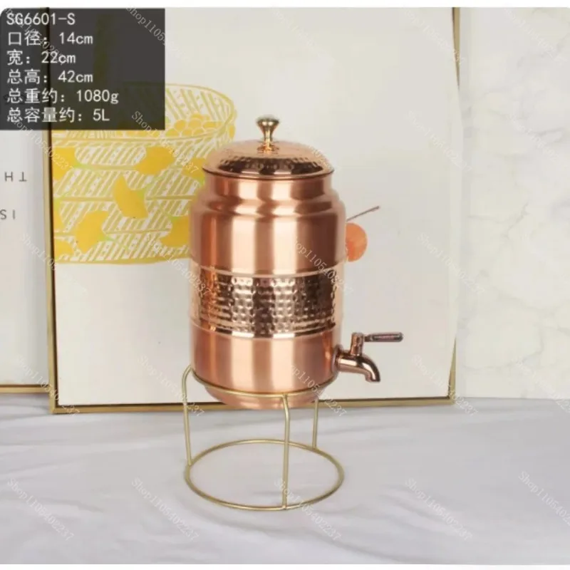 Retro Southeast‑Asian Style Hand‑Forged Copper Cold Water Jug, Manual Teapot Dispenser for Hotel Restaurant Bar Home Beverage