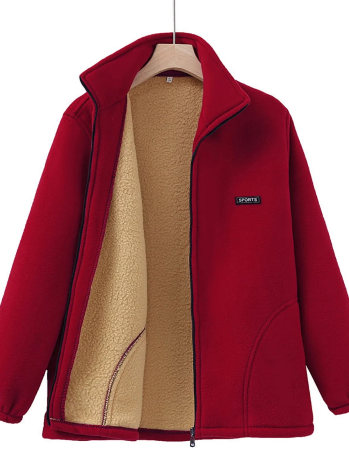 

Thiened Fce Jaet Zipper ket Long Sve ort Sle Pure Color Корейская версия Большой размер Одежда среднего возраста и ли