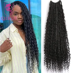 Crochet Boho Box Braids With Human Hair Curls Pre-looped Synthetic Braid With Human Hair Curls Braiding Hair Extensions 30Inch
