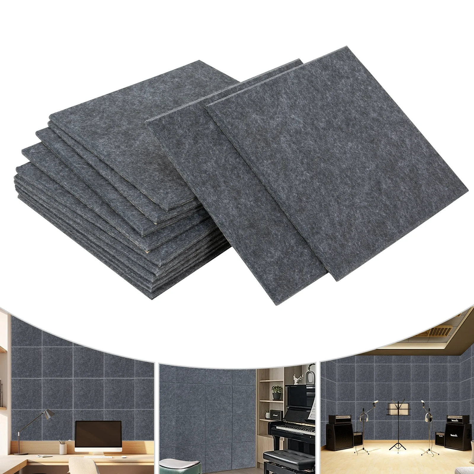 12 szt. Panele dźwiękochłonne o wysokiej gęstości, kwadratowe, ciemnoszare panele izolacyjne dźwięku, panele ścienne dźwiękochłonne do montażu na ścianie.