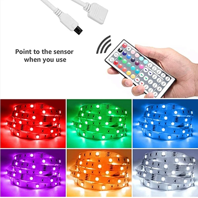 5M LED Light Strip RGB 3528 300 LED Flexible LED Strip Light With 44 Key Remote+2A Transformer For Christmas