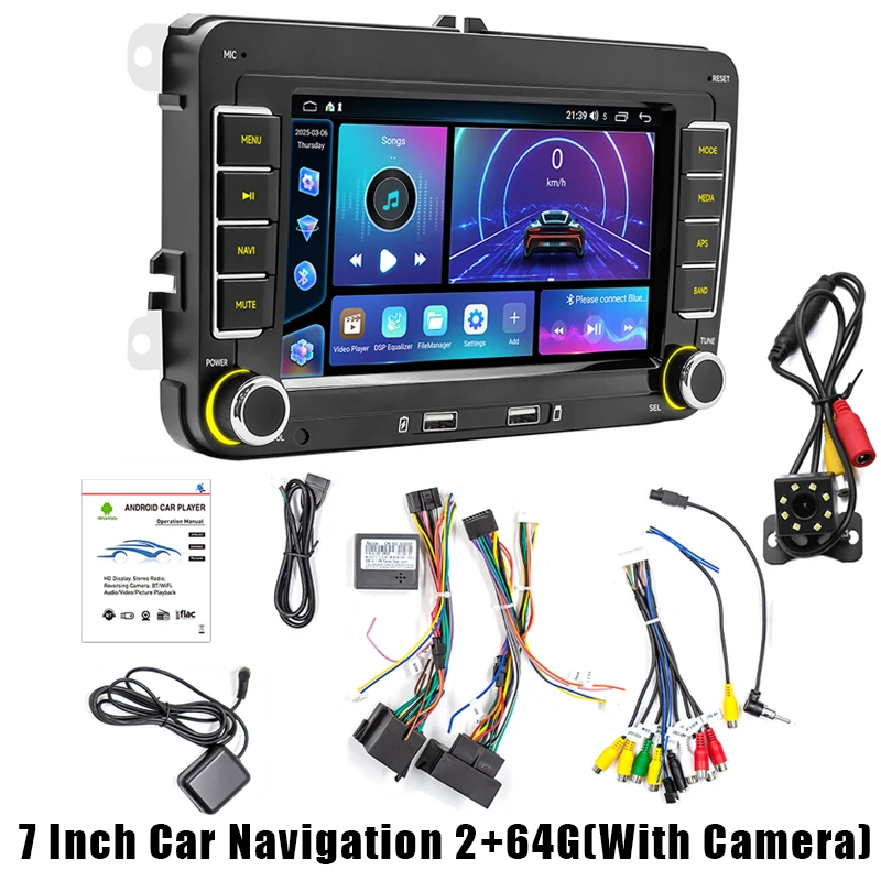 7Inch GPS Autonavigatiesysteem Multimedia WiFi Radio 2 + 32G Android Auto & Carplay voor Volkswagen Golf 5,6, Polo, Passat b6,b7, Skoda